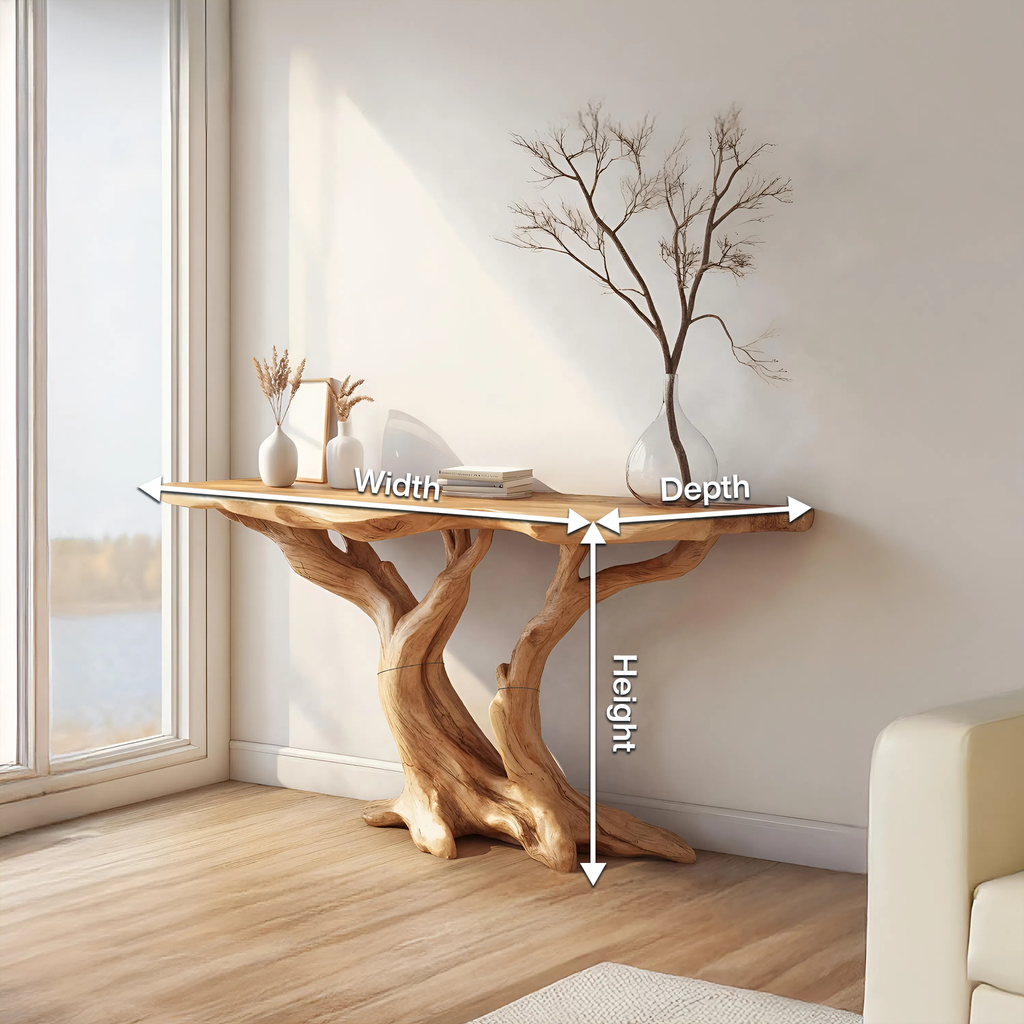 Modern Handcrafted Wooden Live Edge Console Table For Bedroom Decor