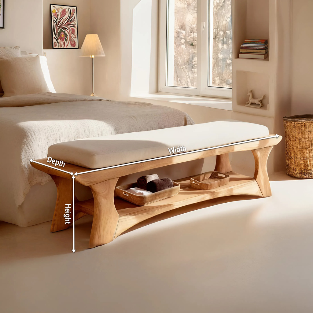 Minimalist Curved Wood Bench For End-of-Bed Design