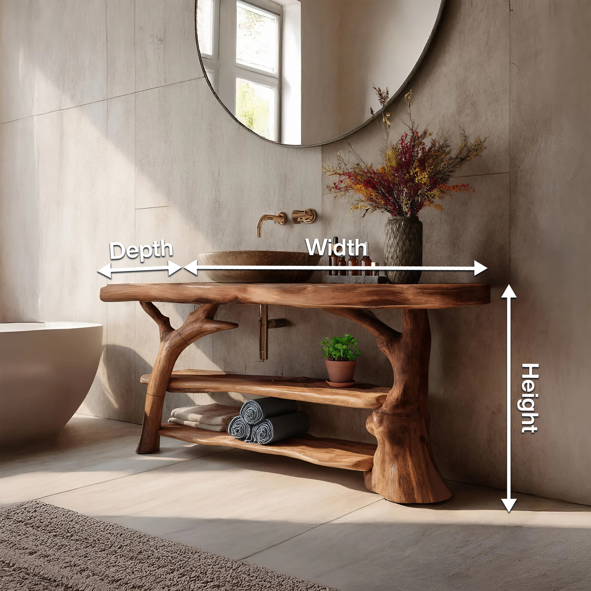 Handcrafted Live Edge Bathroom Vanity Solid Wood Sink For Modern Bathroom
