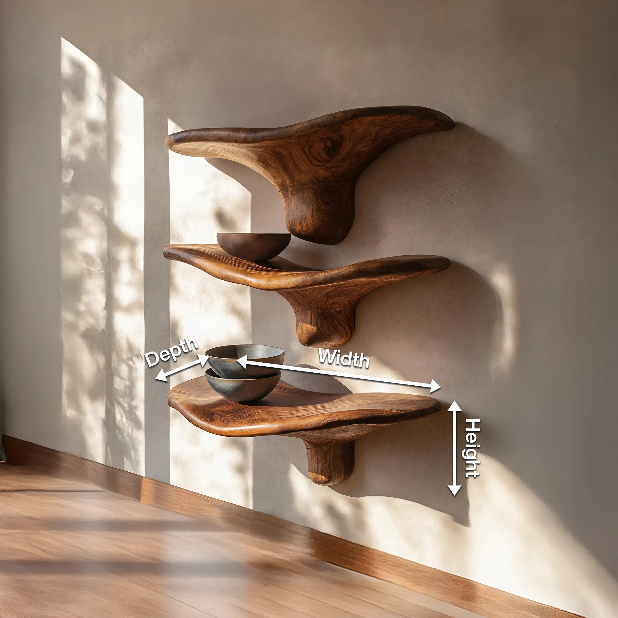 Modern Wooden Live Edge Mushroom Shelf For Minimalist Interior Decor