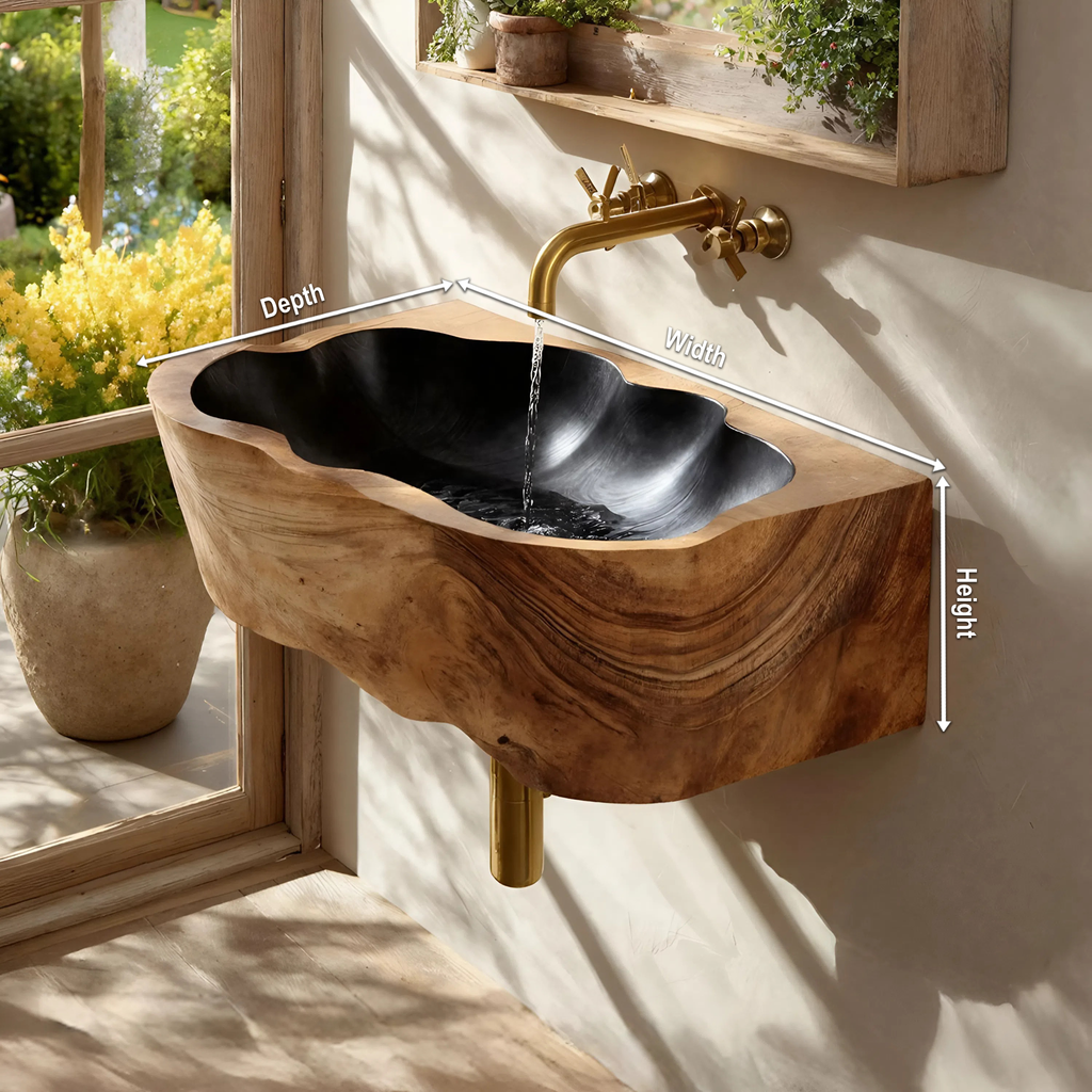 Mid Century Wall Mounted Wooden Bathroom Sink For Designer Bathroom Decor