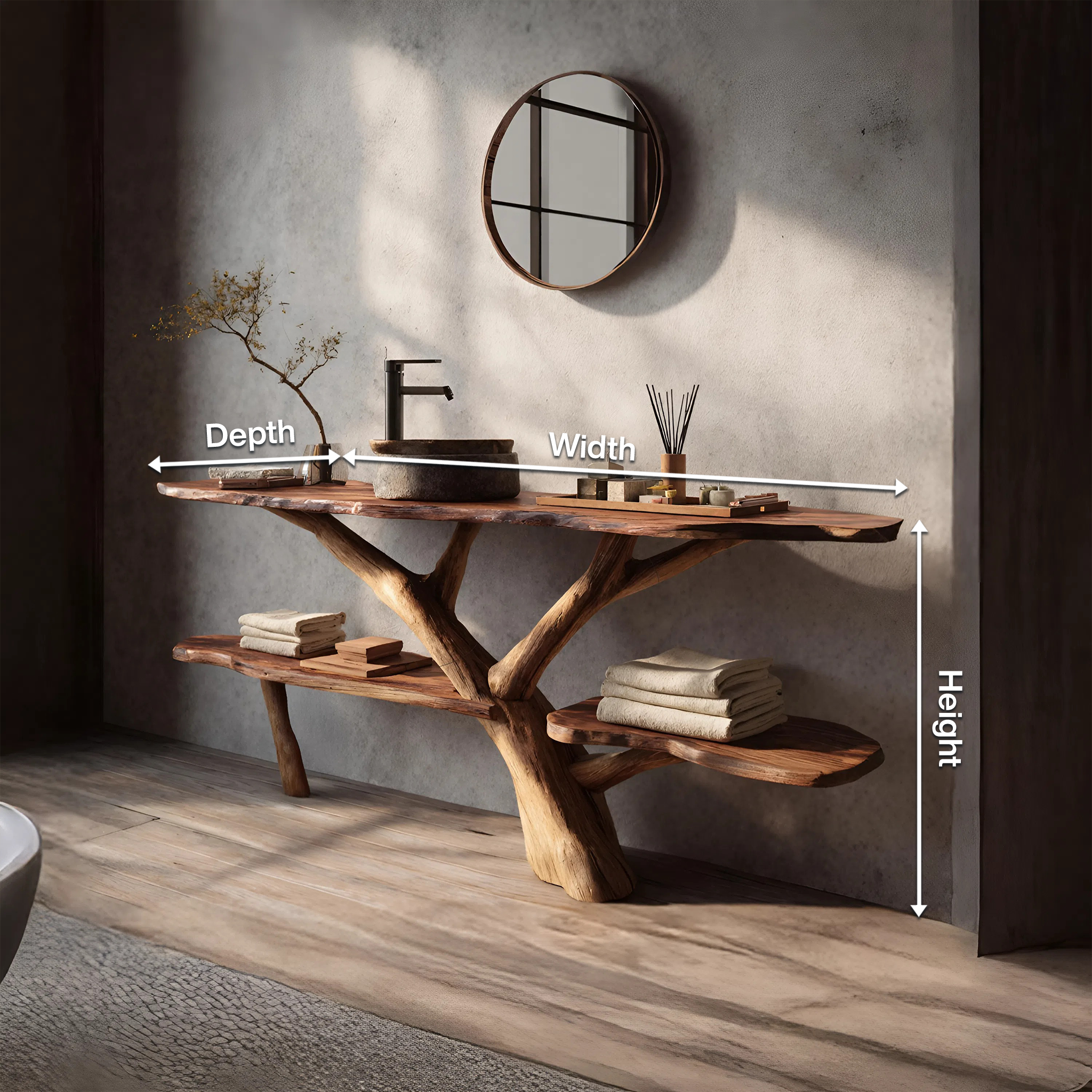 Modern Wooden Live Edge Bathroom Vanity For Minimalist Bathroom Design