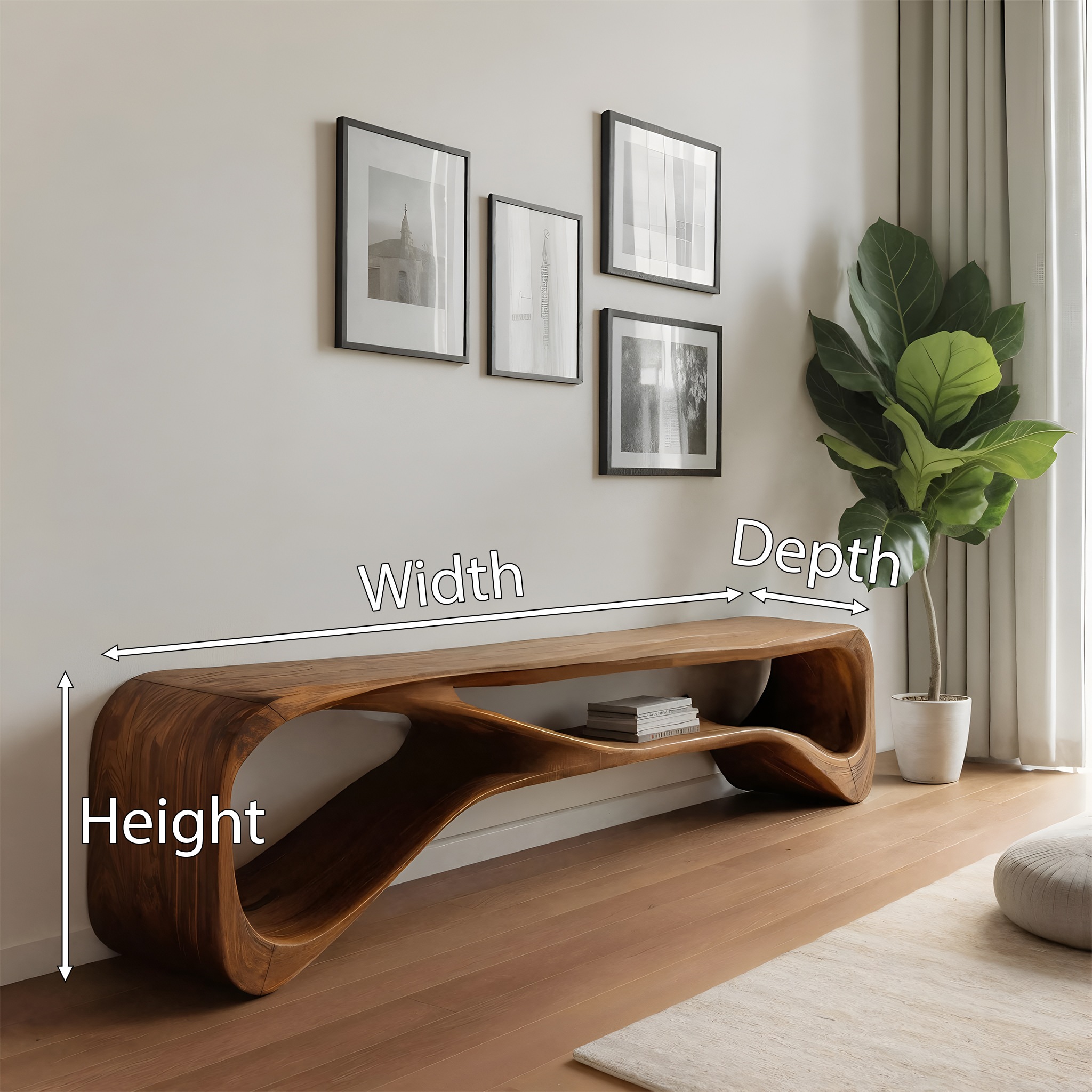 Handcrafted Bench Curved Design For Living Room