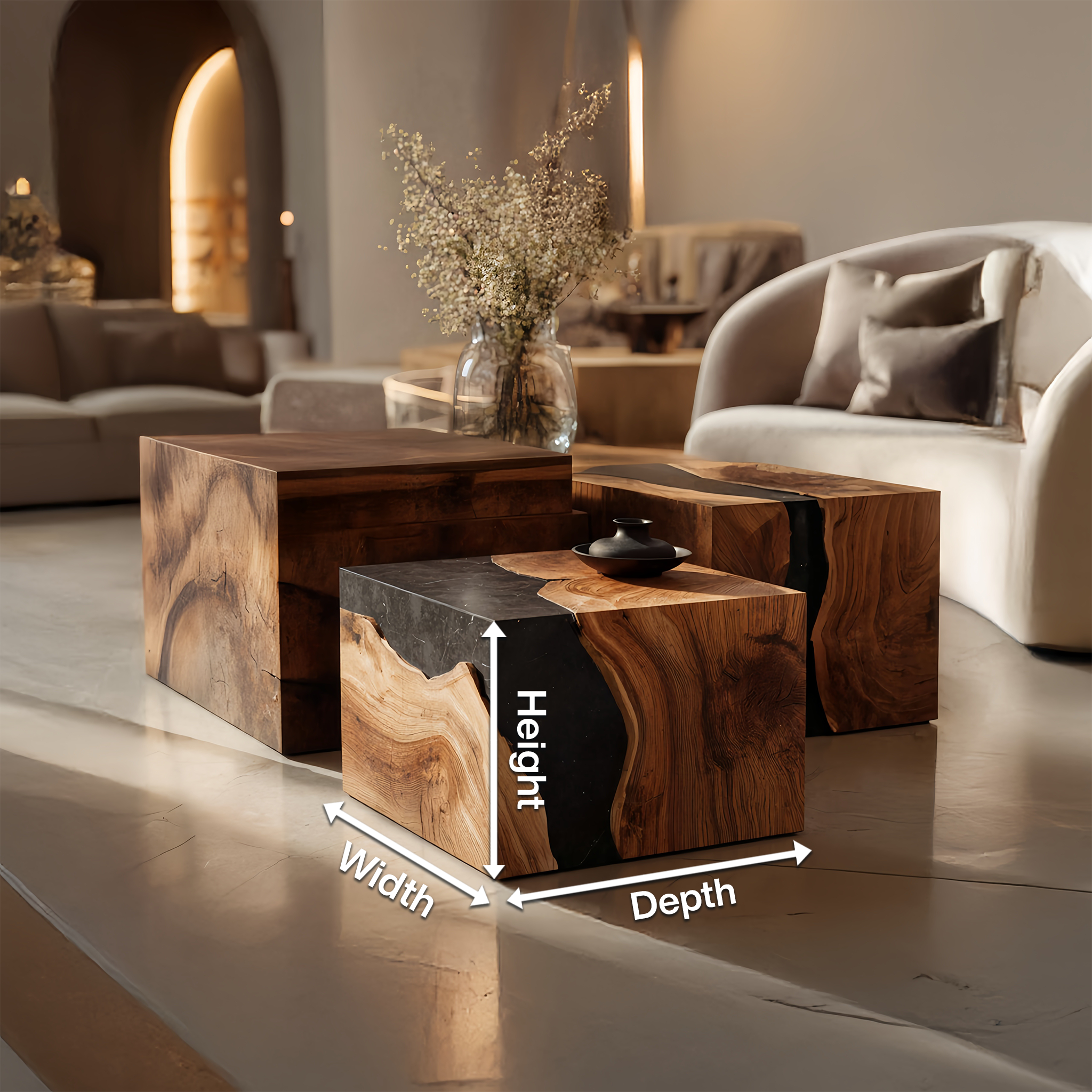Farmhouse Wooden Cube Coffee Table For Rustic Home Decor