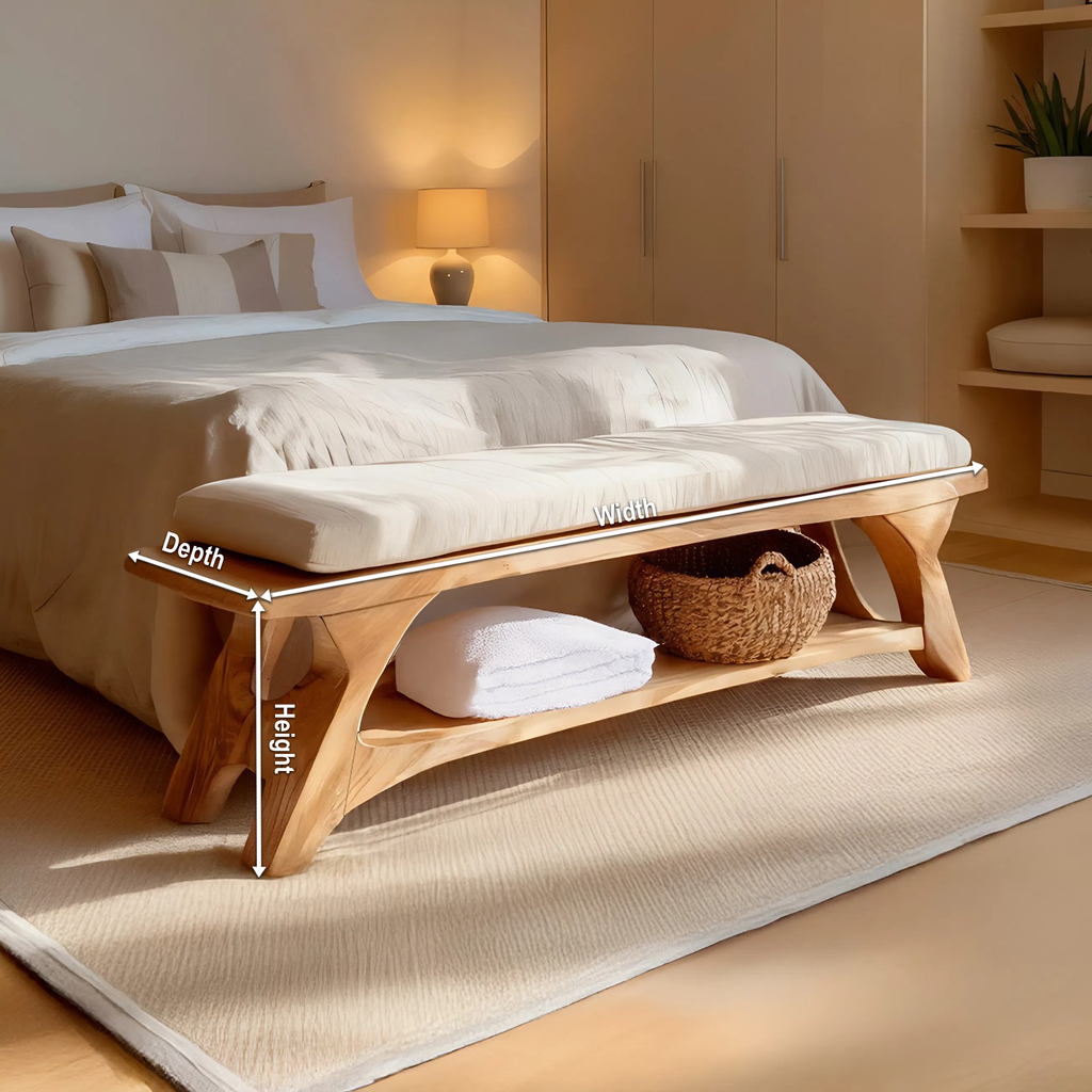 Mid Century Solid Wood Bench For Bedroom Accent