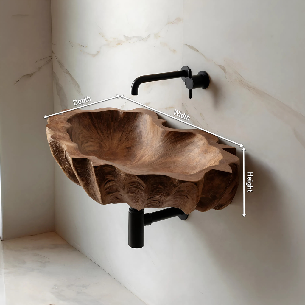 Mid Century Wooden Live Edge Wood Basin For Bedroom Interior Decor