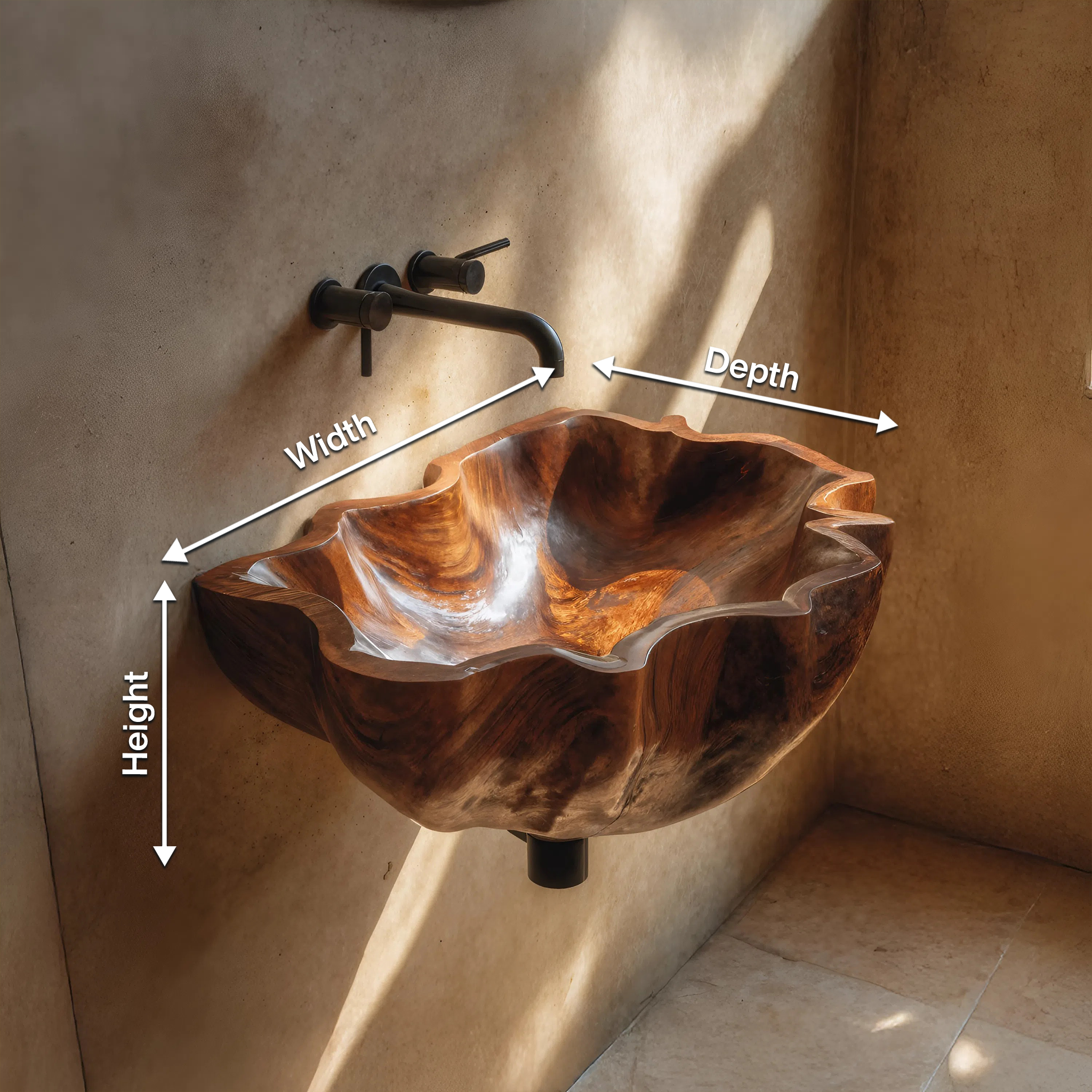 Mid Century Live Edge Wood Basin For Sophisticated Bathroom Furniture