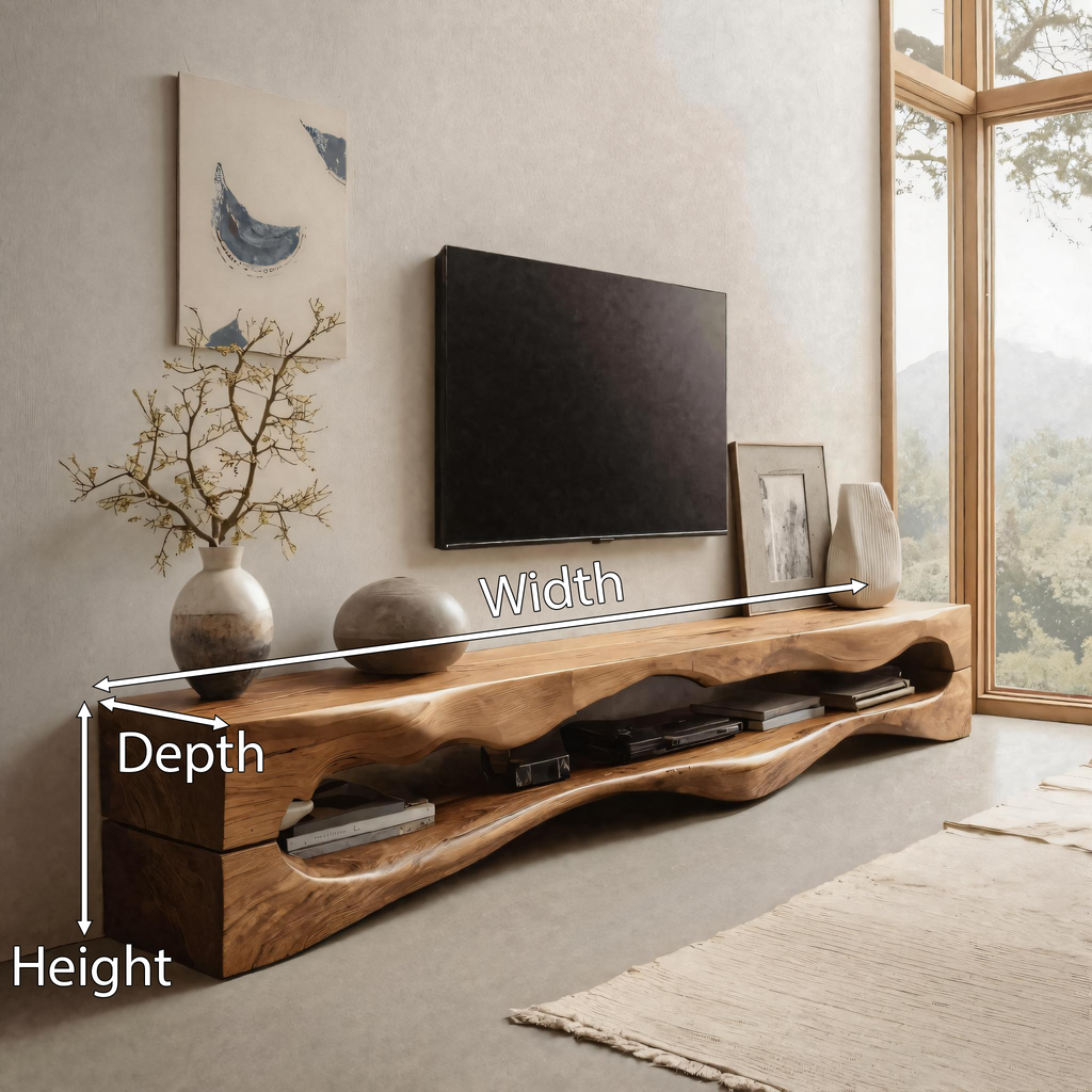Contemporary Sculptural TV Stand Wavy Carved For Living Room