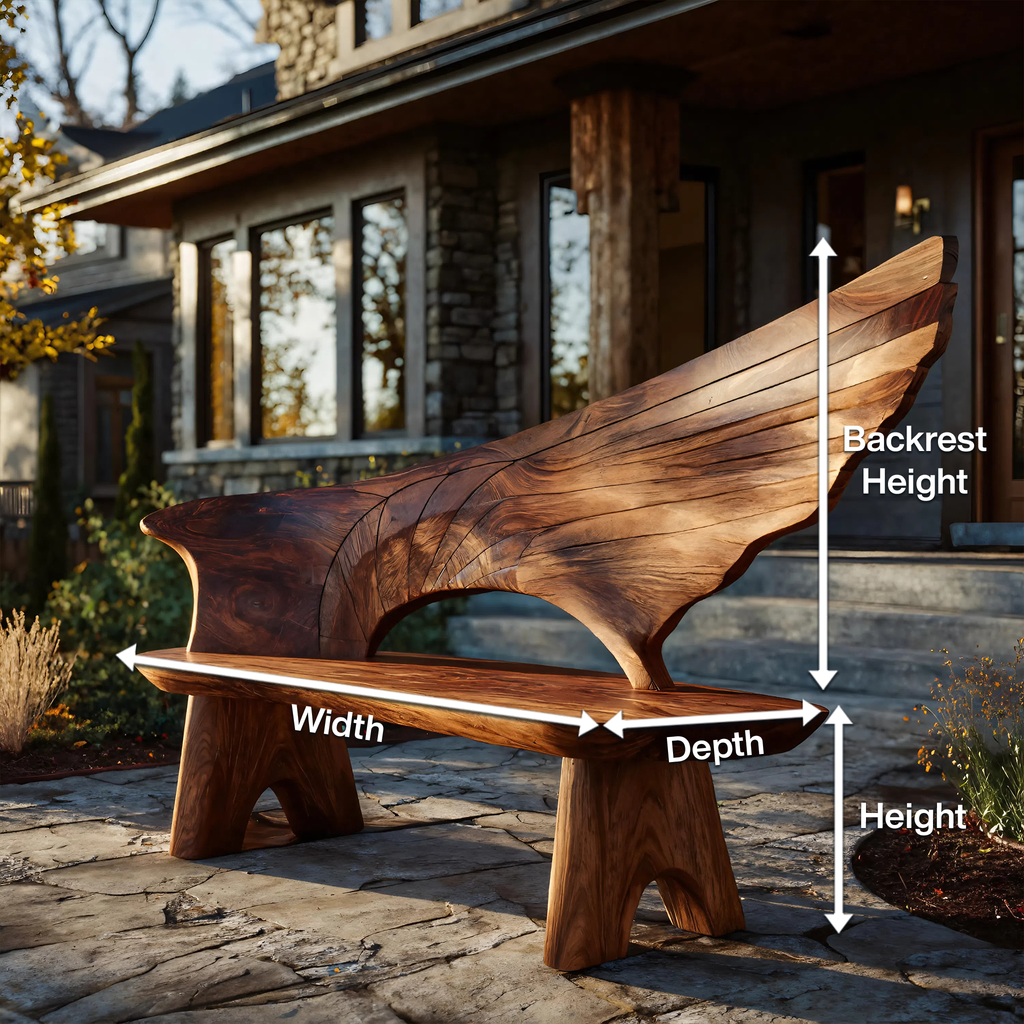 Outdoor Bench With Wing Inspired Carved Backrest For Garden