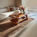 Handcrafted Coffee Table Live Edge And Lower Shelf For Living