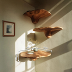 Farmhouse Wooden Live Edge Mushroom Shelf For Living Room Interior Decor