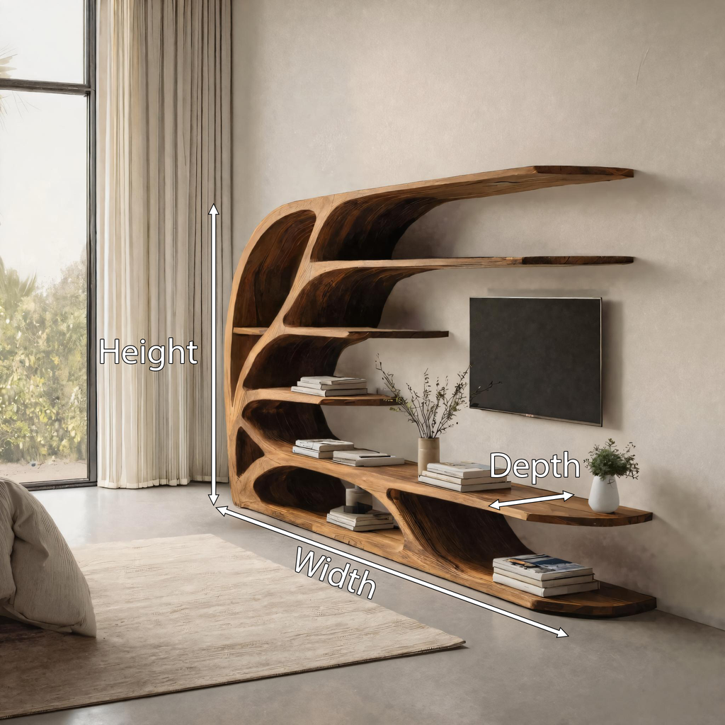 Modern Sculptural Wavy Carved Media Console For Living Room