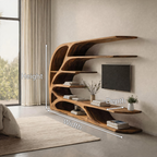 Modern Sculptural Wavy Carved Media Console For Living Room