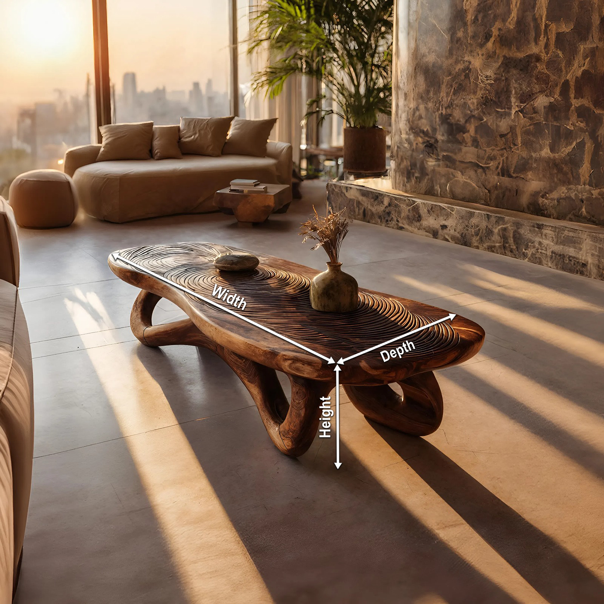 Modern Solid Wood Live Edge Coffee Table For Living Room