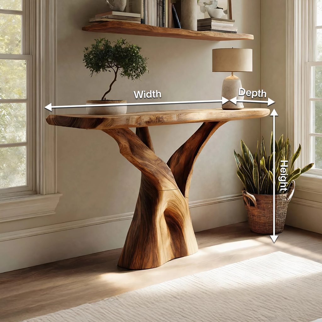 Mid Century Solid Wood Console Table Organic Form For Furniture Decor