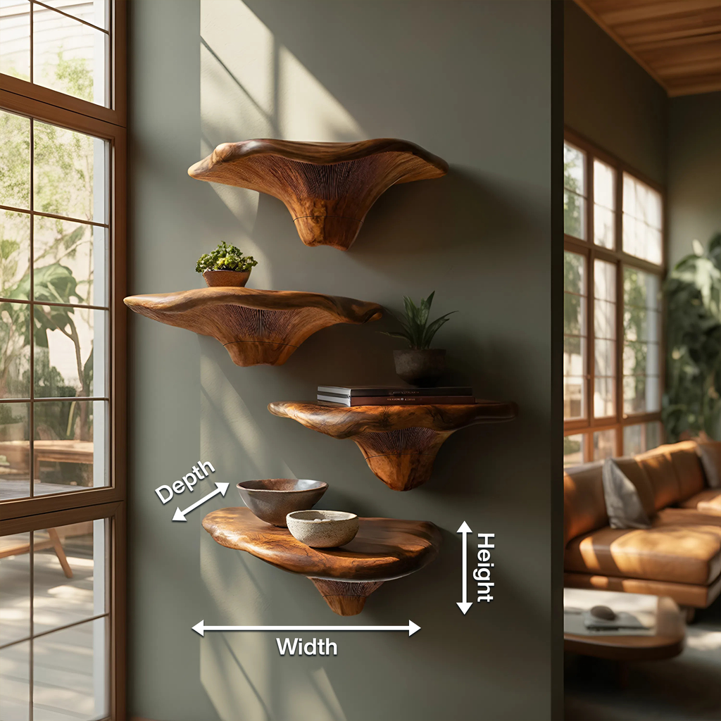 Handcrafted Wooden Live Edge Mushroom Shelf For Furniture Decor