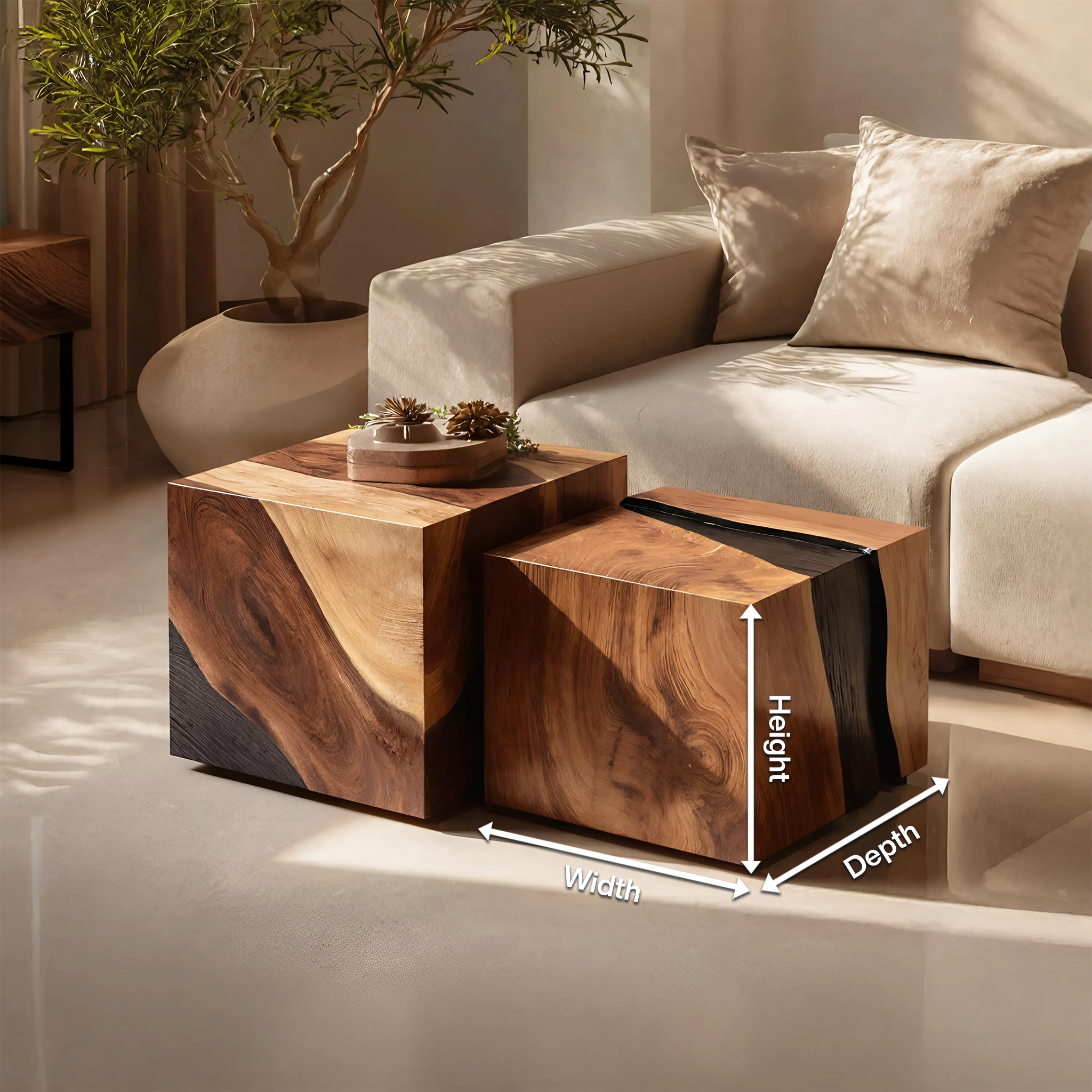 Modern Wooden Cube Coffee Table For Minimalist Living Room