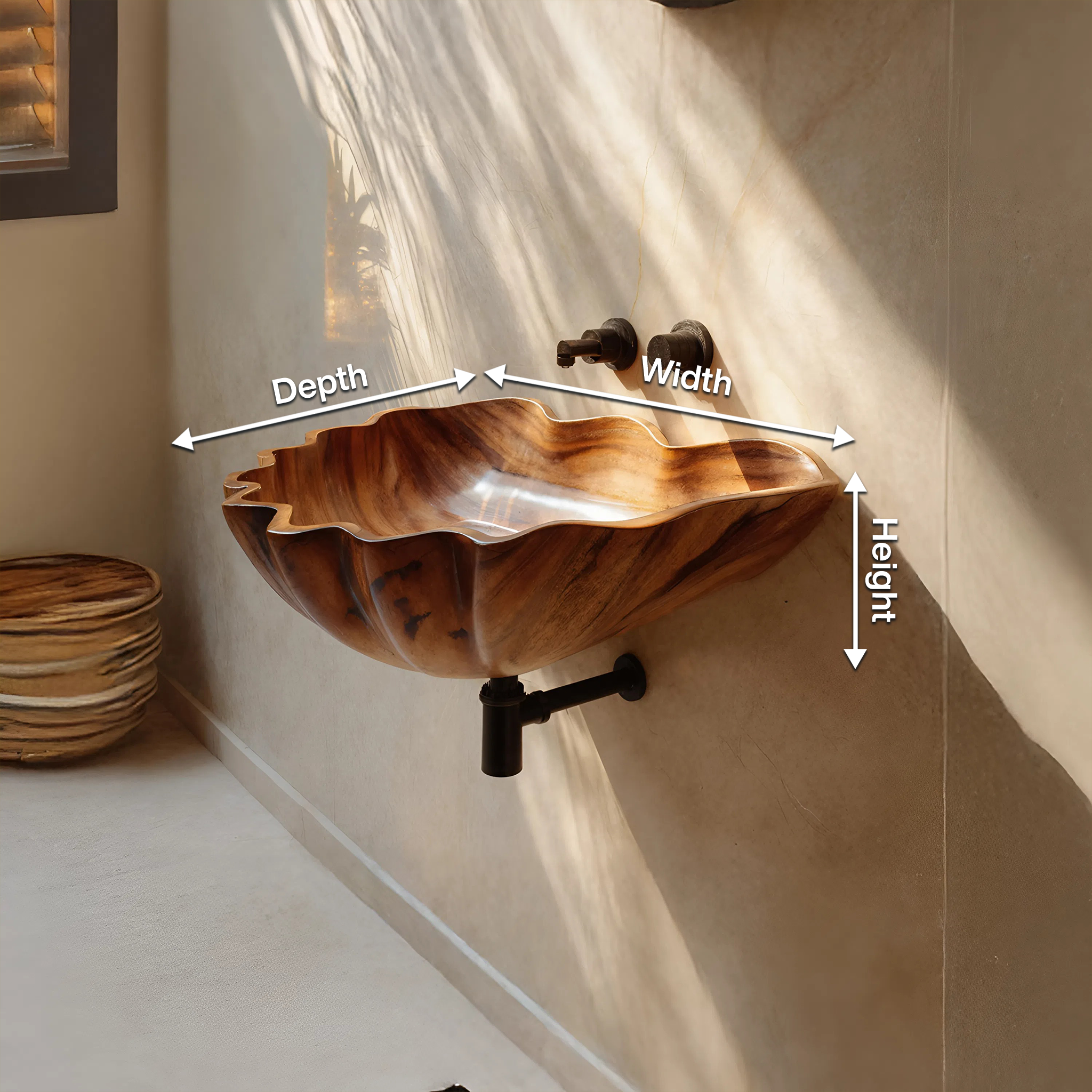 Handcrafted Solid Wood Wash Basin For Luxury Bathroom Furniture Decor