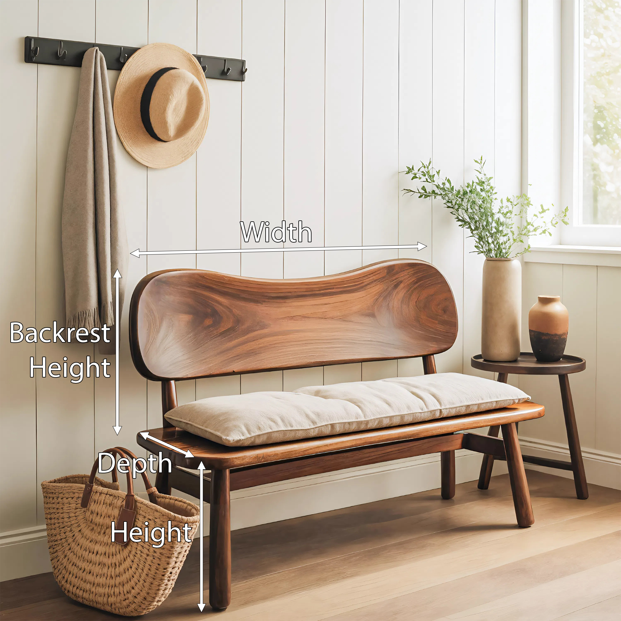 Modern Bench With Curved Backrest For Bedroom