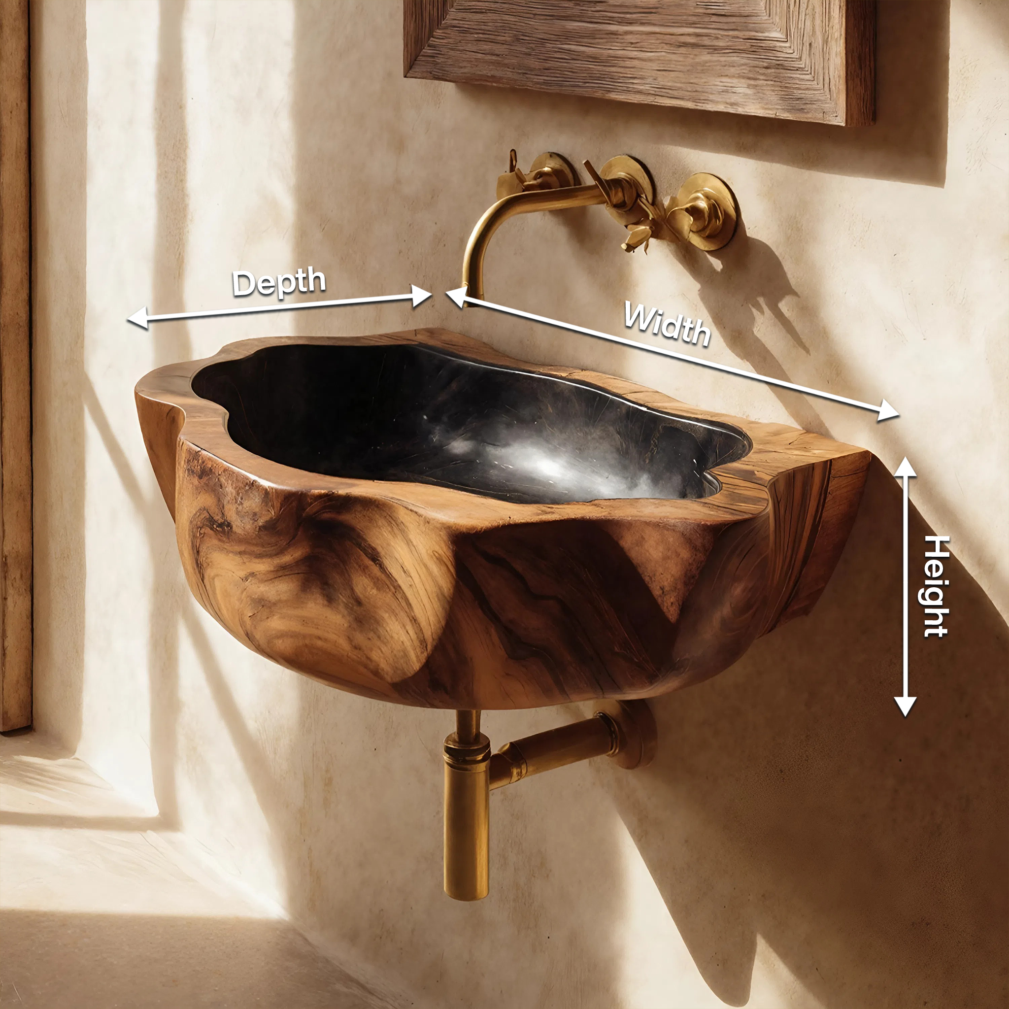 Handcrafted Wall Mounted Wooden Bathroom Sink For Natural Bathroom Decor