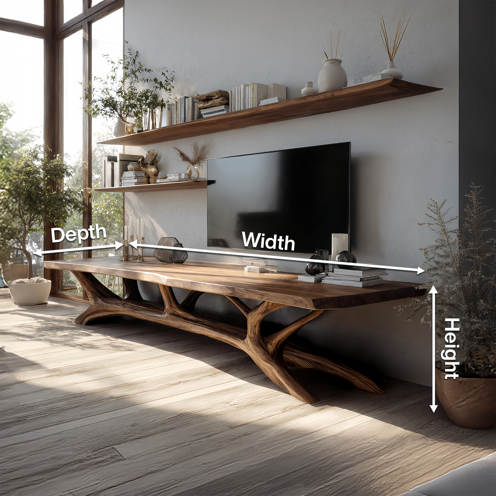 Modern Wooden Live Edge TV Console For Entryway And Living Room