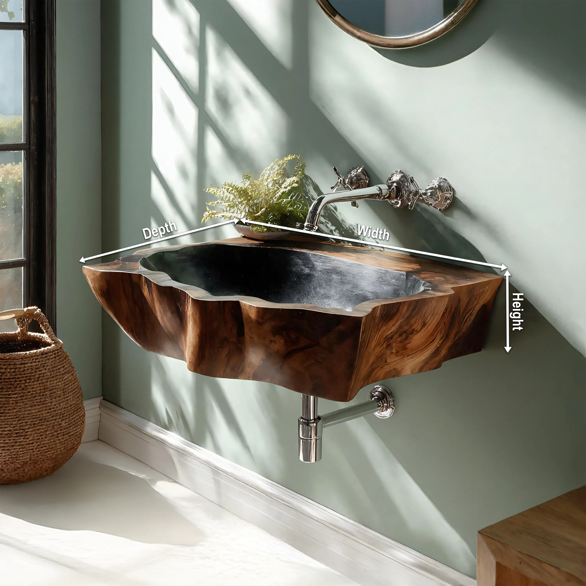 Farmhouse Wall Mounted Wooden Bathroom Sink For Vintage Bathroom Decor