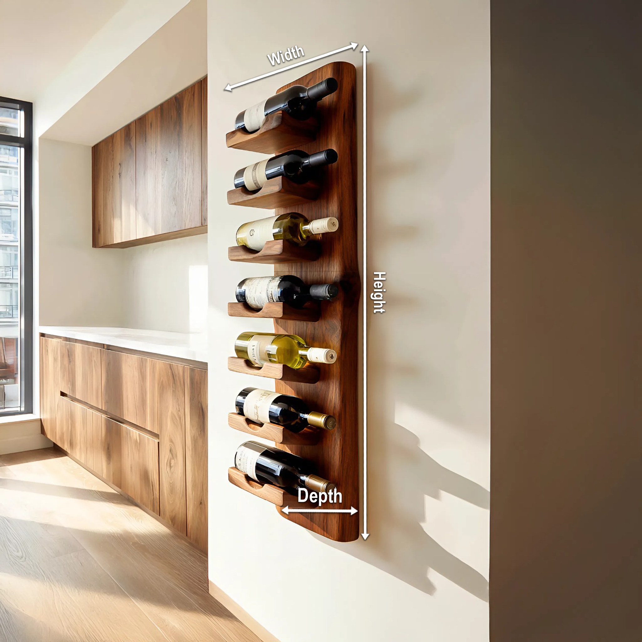 Vertical Wine Bottle Holder Wall Mounted For Dining Or Home Bar