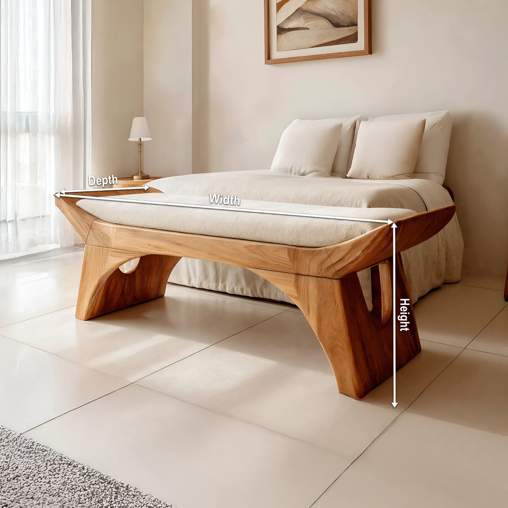 Farmhouse Wooden Bench With Shelf For Bedroom Setup