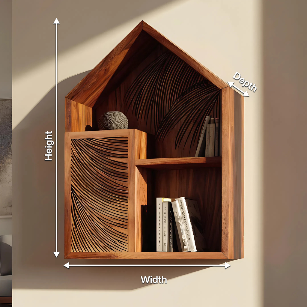 Handcrafted Wooden Wall Shelf For Living Room Decor