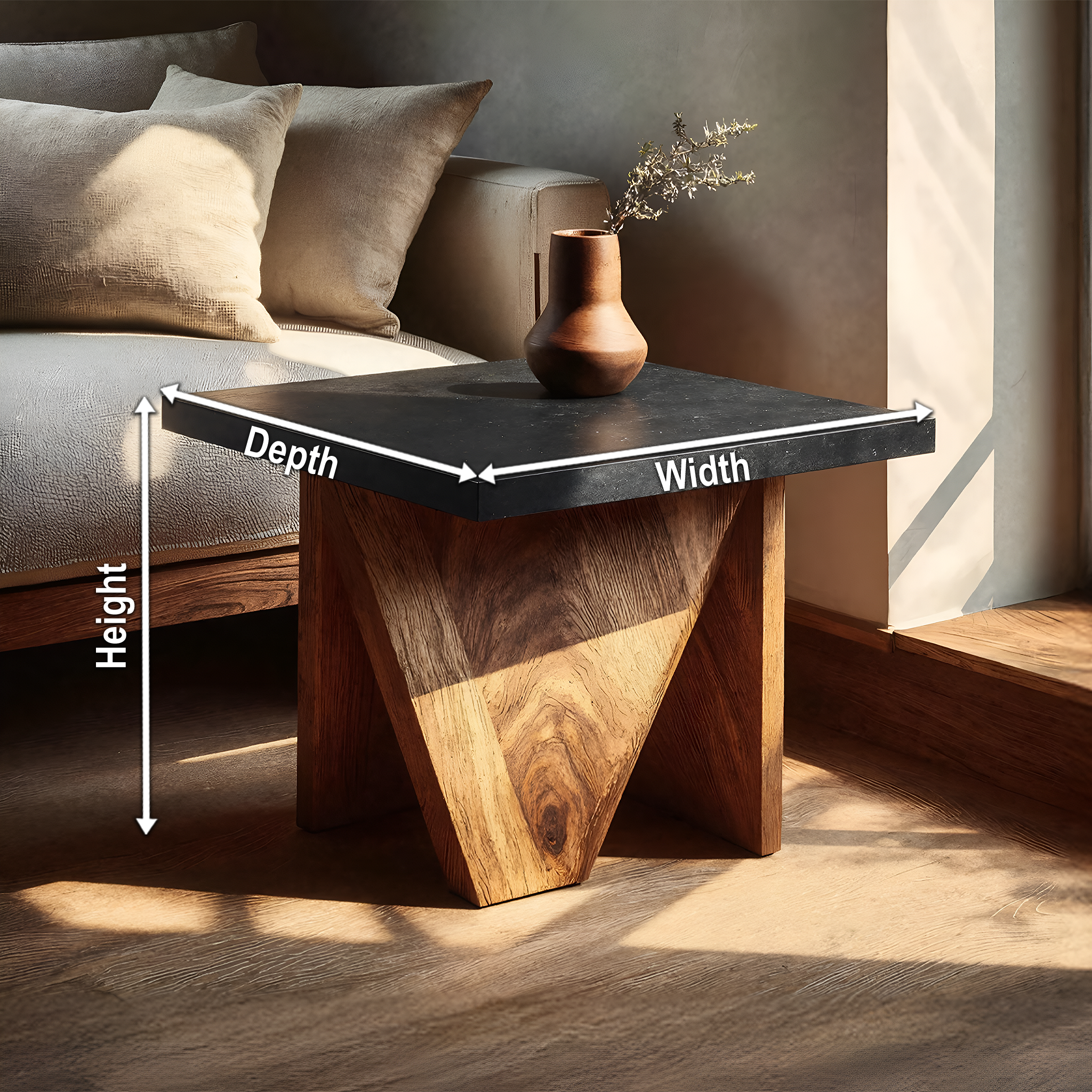 Handcrafted Solid Wood End Table For Minimalist Bedroom
