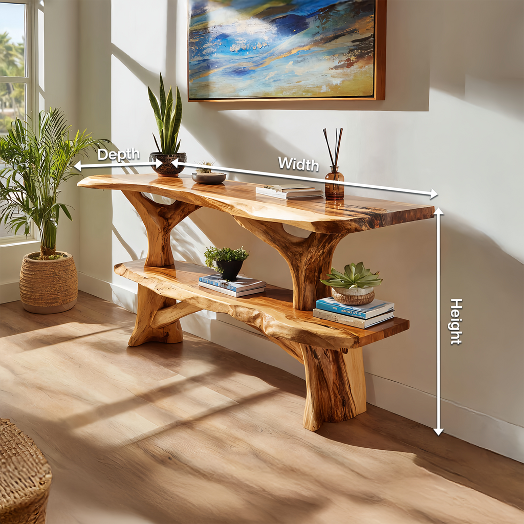 Mid Century Wooden Live Edge Console Table For Apartment Living Room