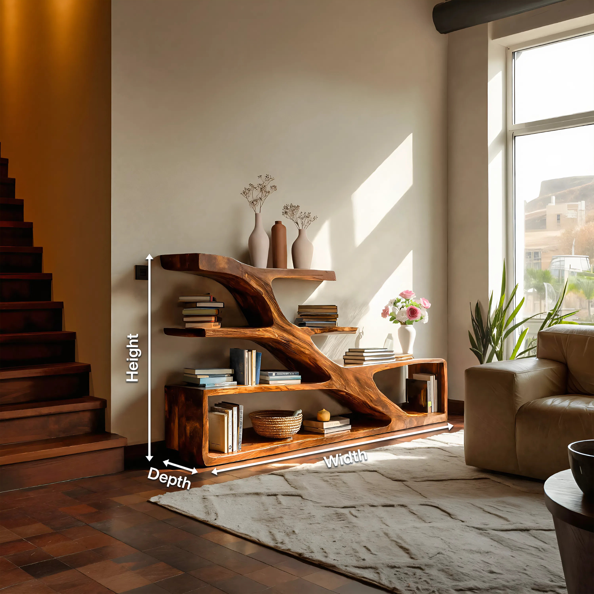 Modern Sculptural Curved Bookcase For Living Room Interior