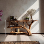 Farmhouse Wooden Live Edge Console Table For Country Living Room Decor