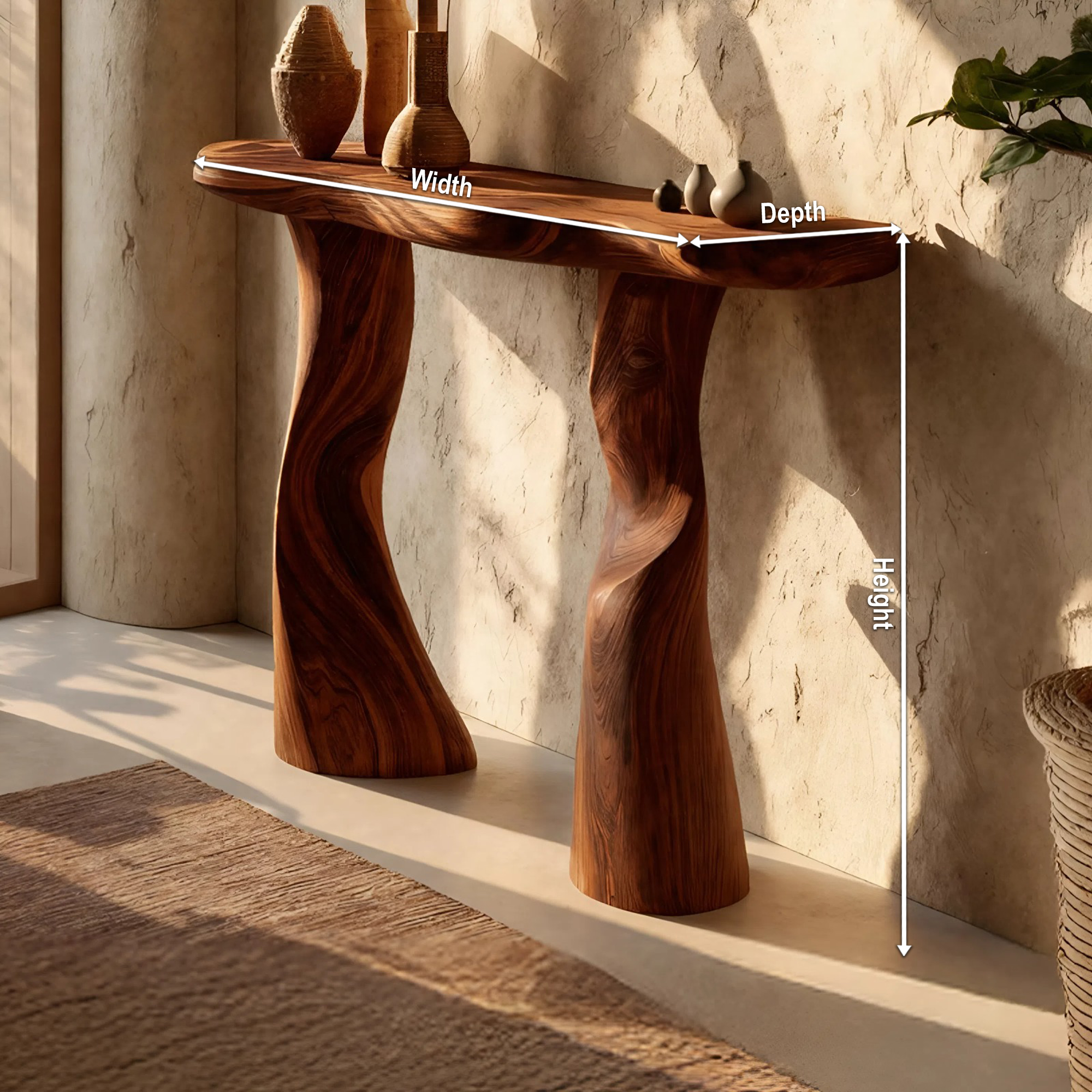 Modern Solid Wood Console Table Sculptural Live Edge For Furniture Decor