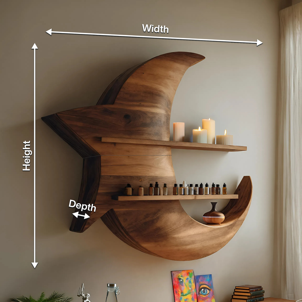 Handcrafted Moon And Star Wooden Shelf For Bedroom Decor