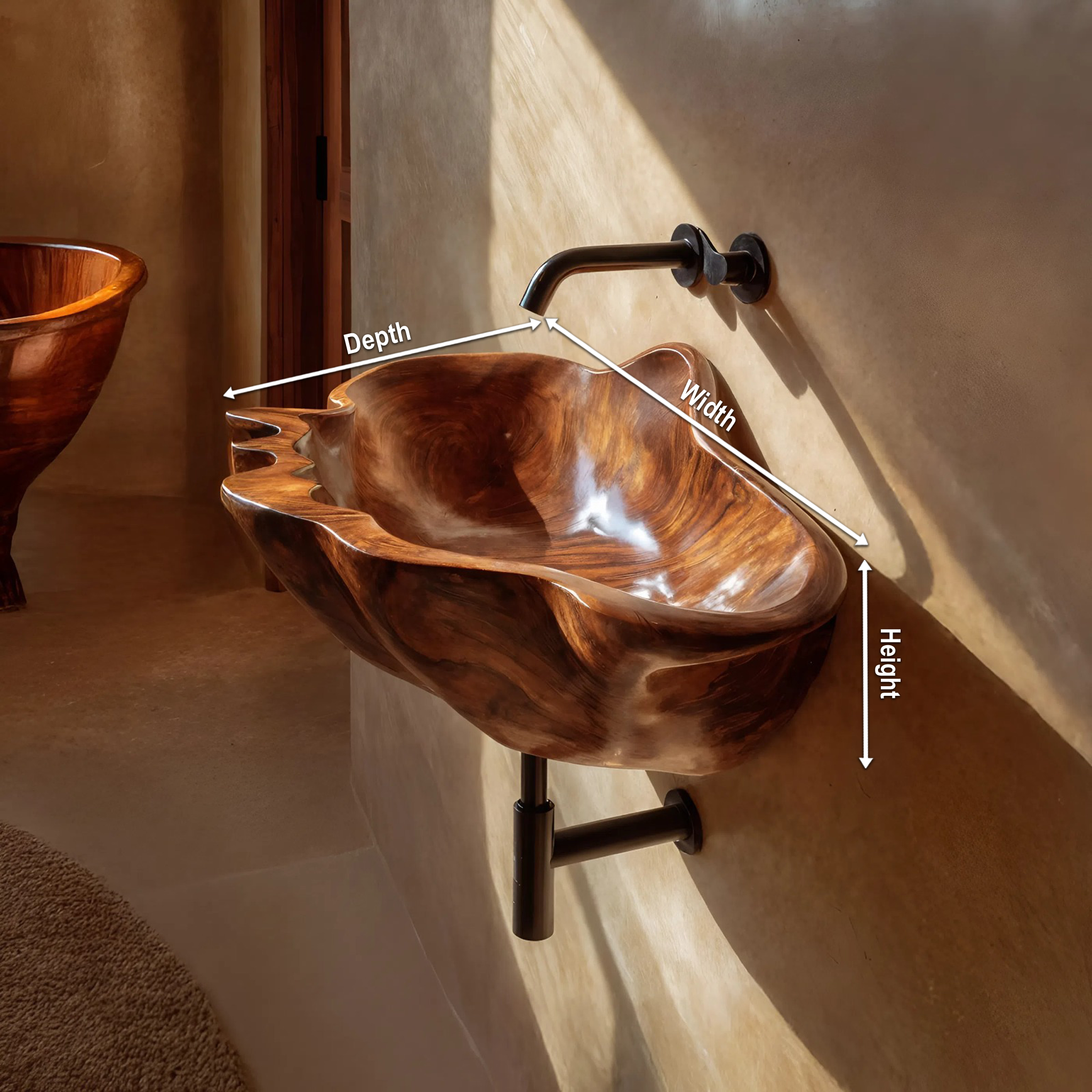 Handcrafted Solid Wood Wash Basin For Designer Furniture Decor Spaces