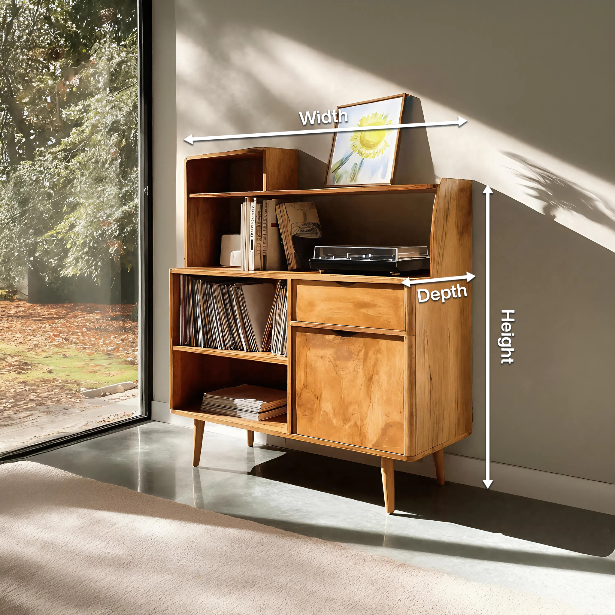 Modern Vinyl Record Cabinet With Drawers For Living