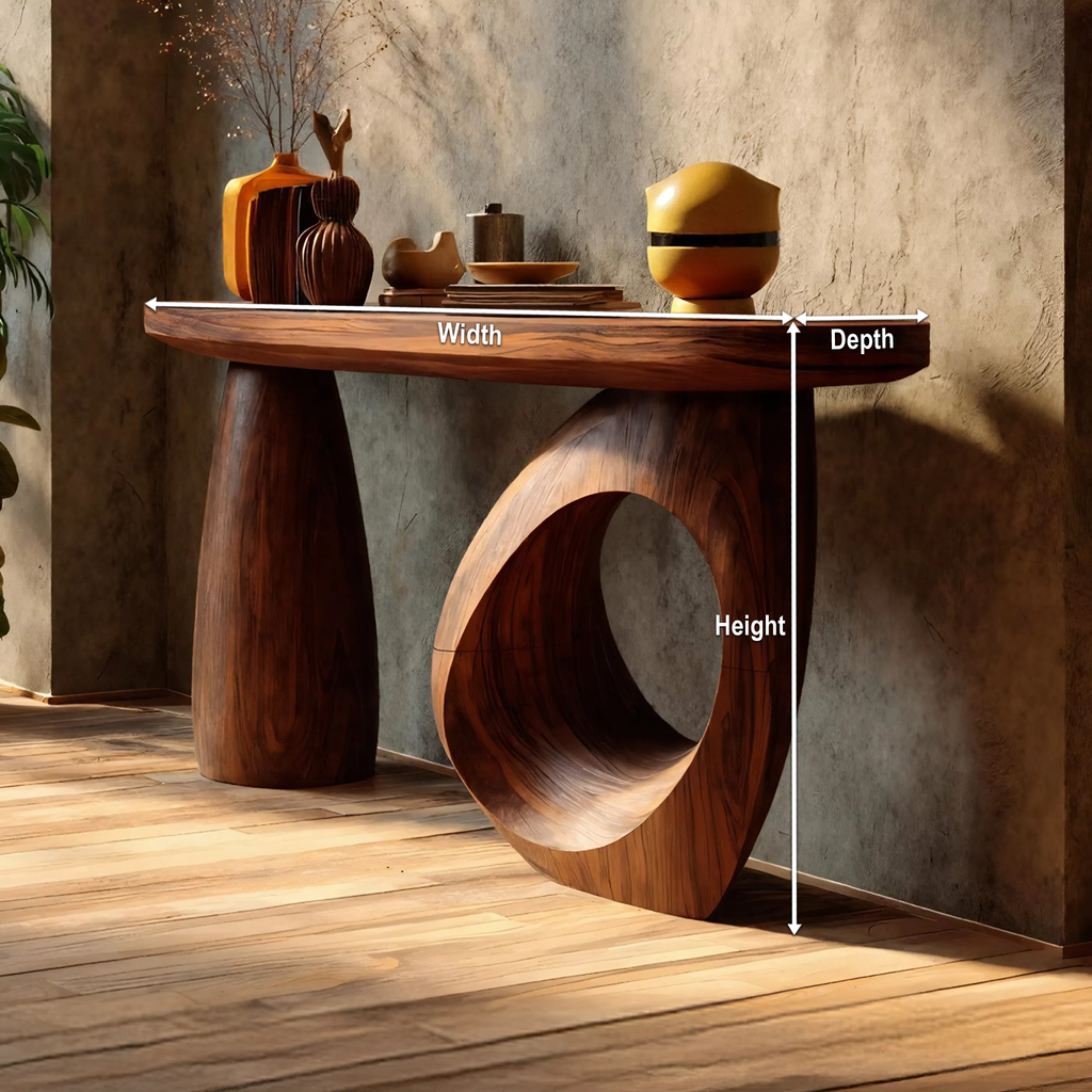 Mid Century Sculptural Live Edge Console Table For Luxury Entryway