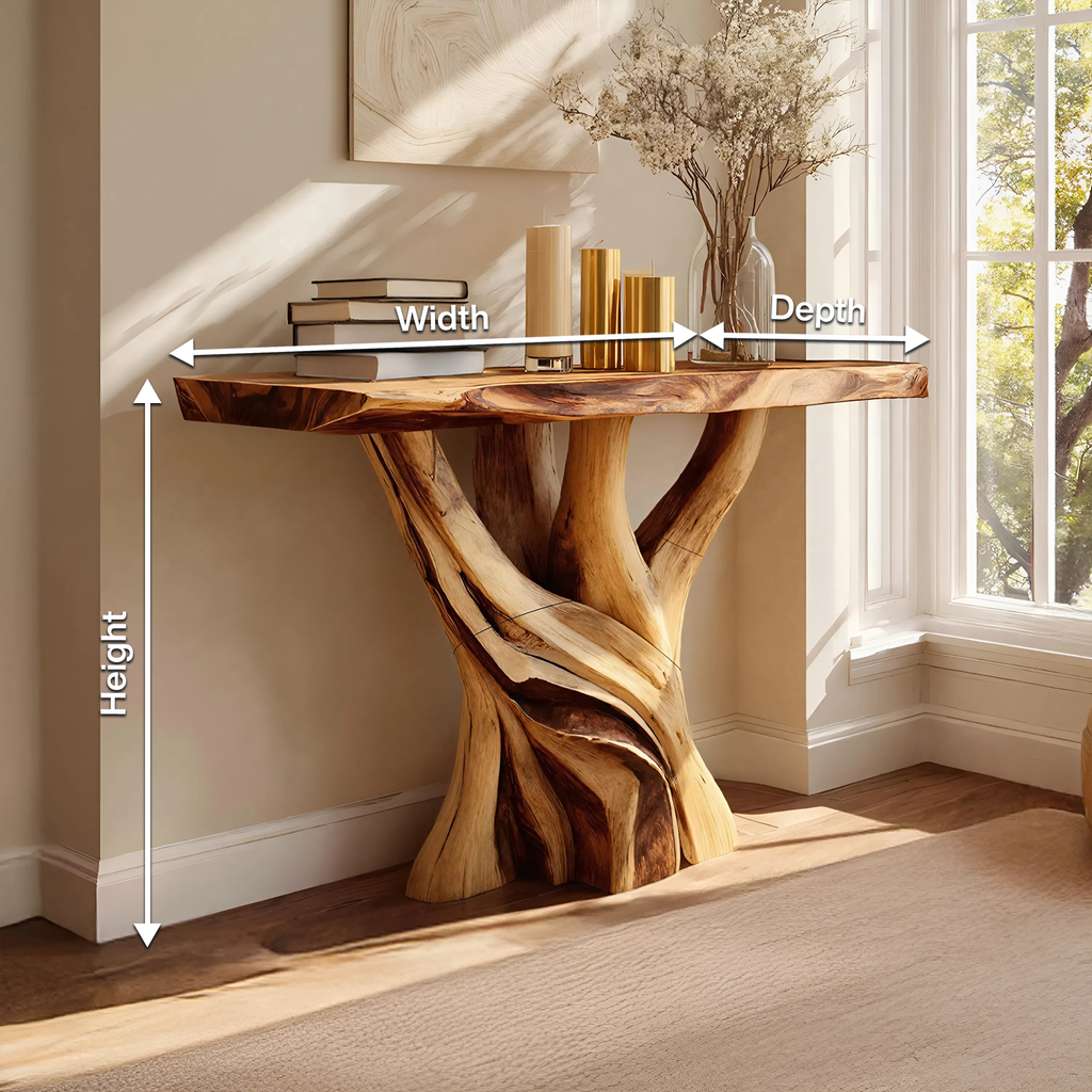 Handcrafted Solid Wood Console Table Sculptural Live Edge For Living Room
