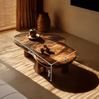 Mid Century Solid Wood Live Edge Coffee Table For Entryway