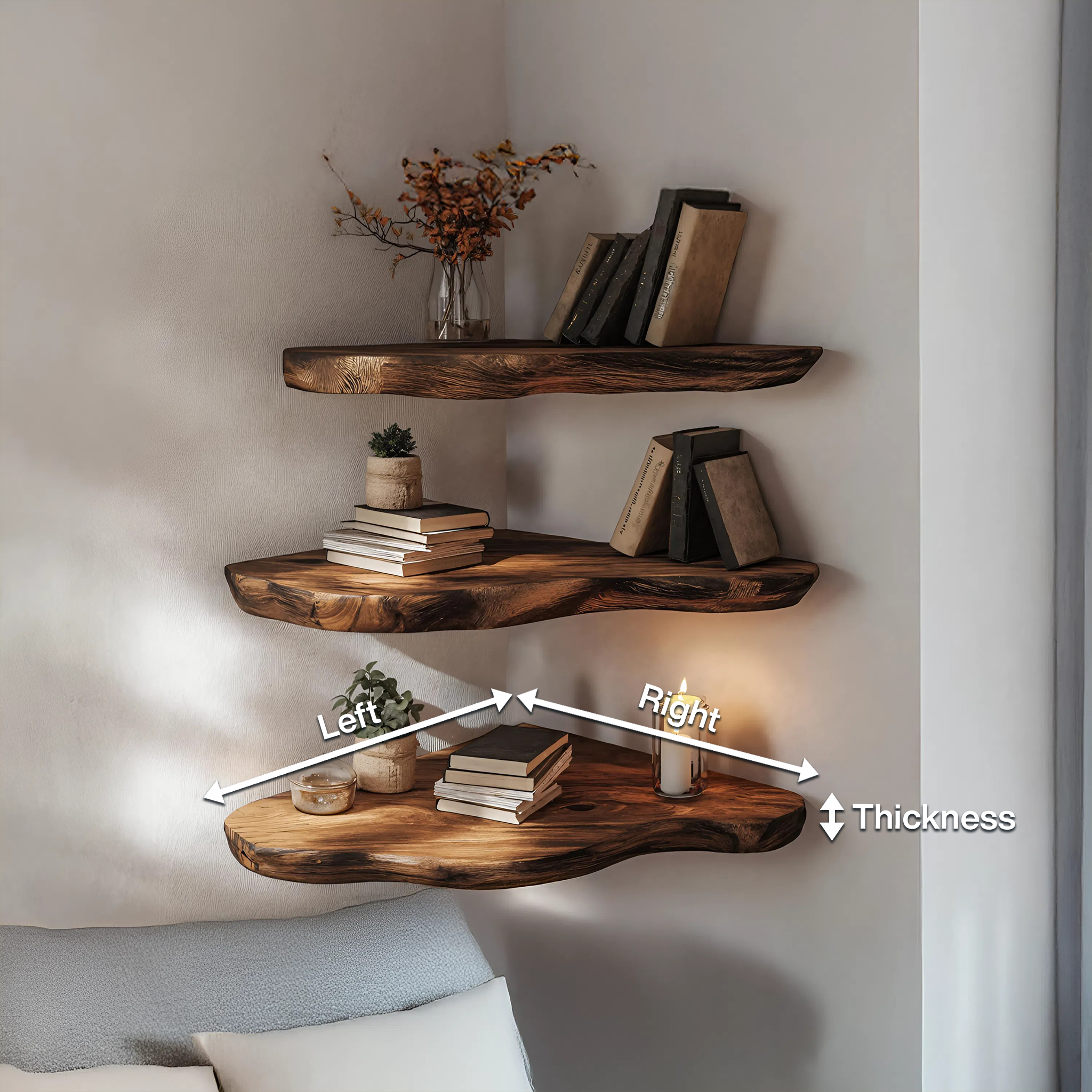 Farmhouse Solid Wood Corner Shelf For Bedroom Decor And Storage