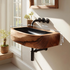 Mid Century Wall Mounted Wooden Bathroom Sink For Modern Bathroom Decor