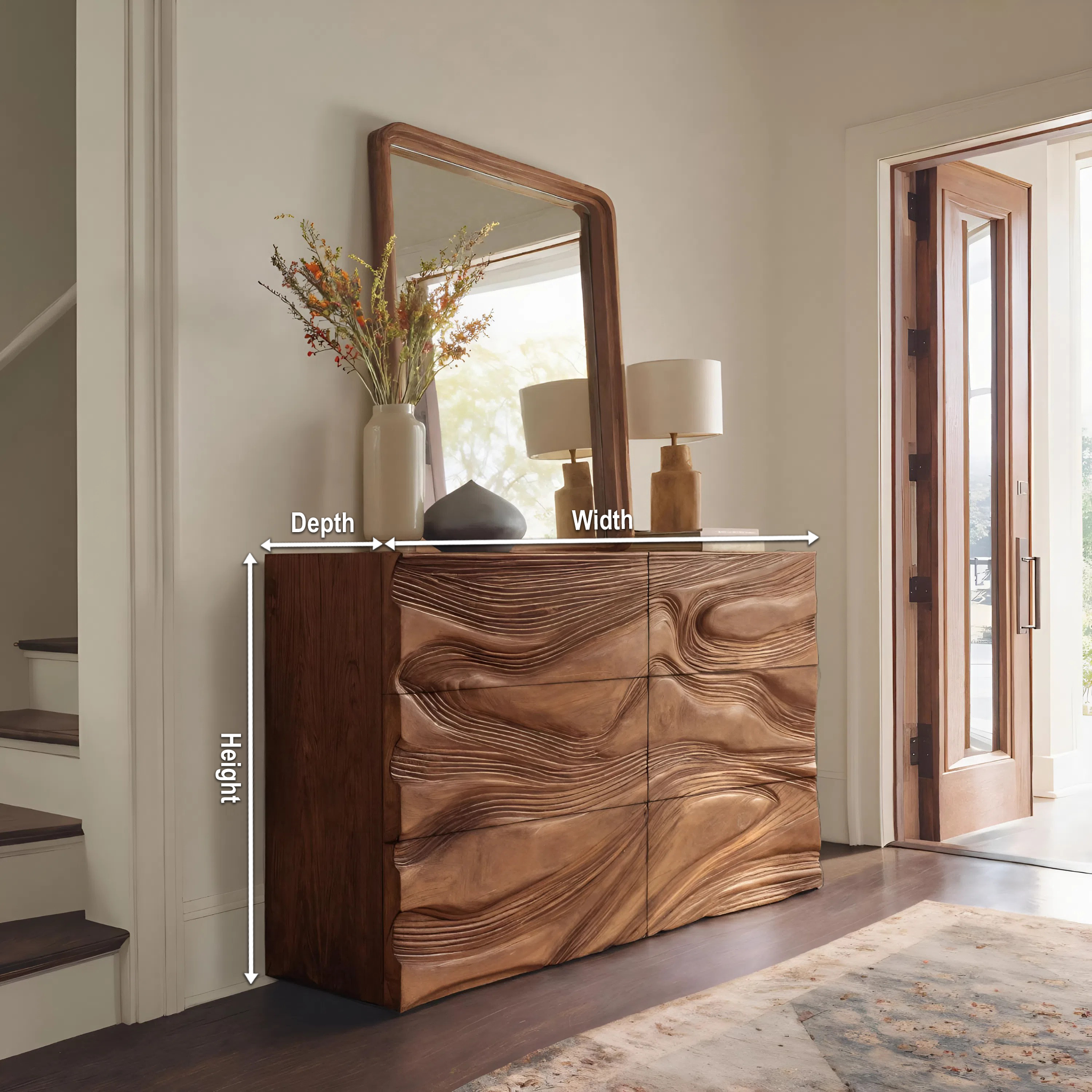 Minimalist Entryway Cabinet Sculpted Wave Front