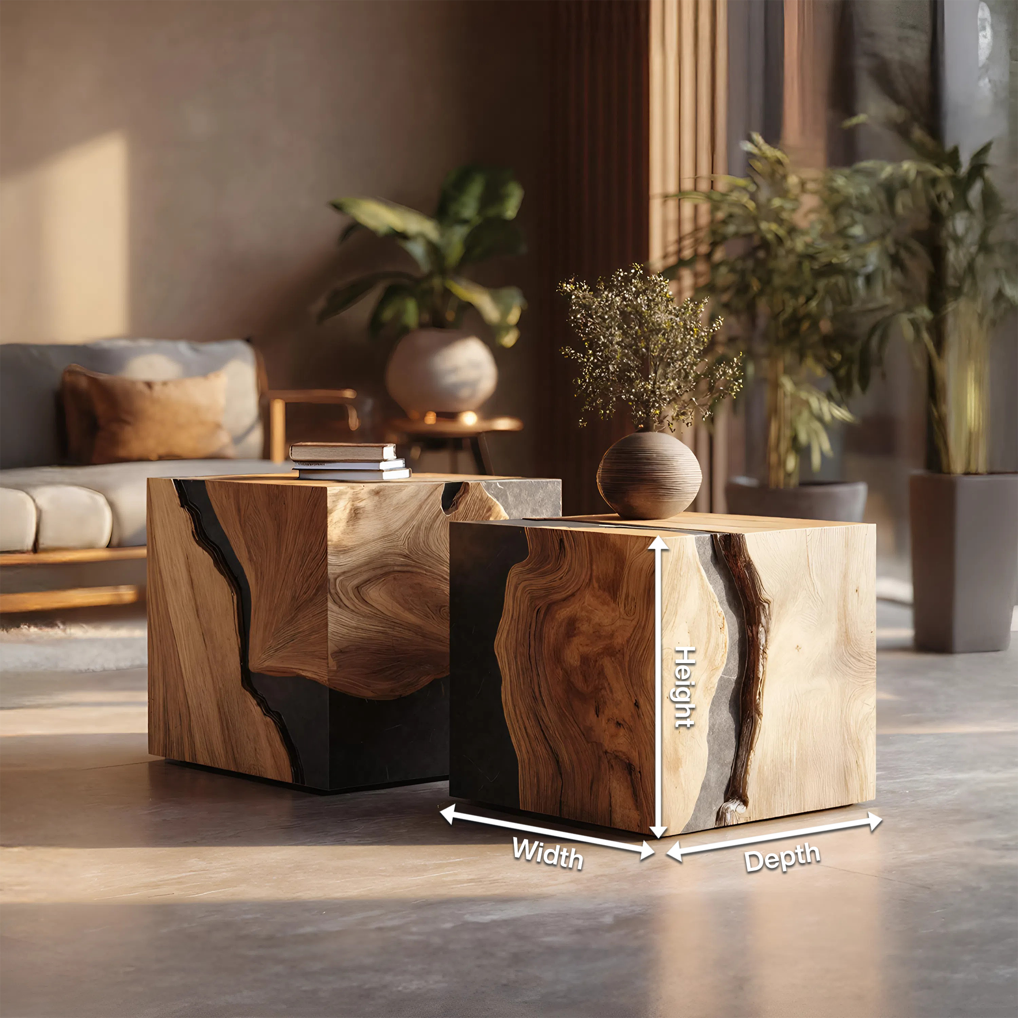 Mid Century Wooden Cube Coffee Table For Living Room Decor