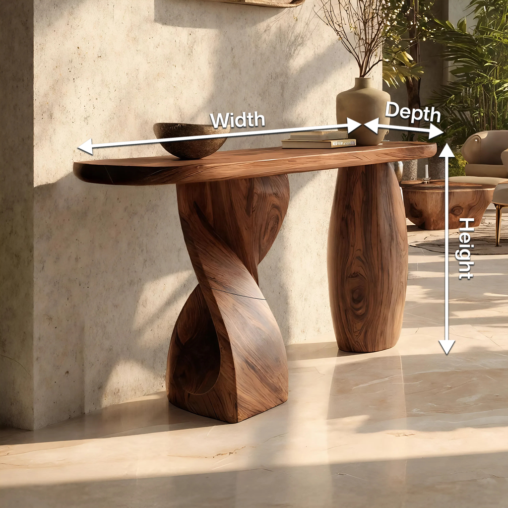 Mid Century Solid Wood Console Table Sculptural Form For Entryway Design