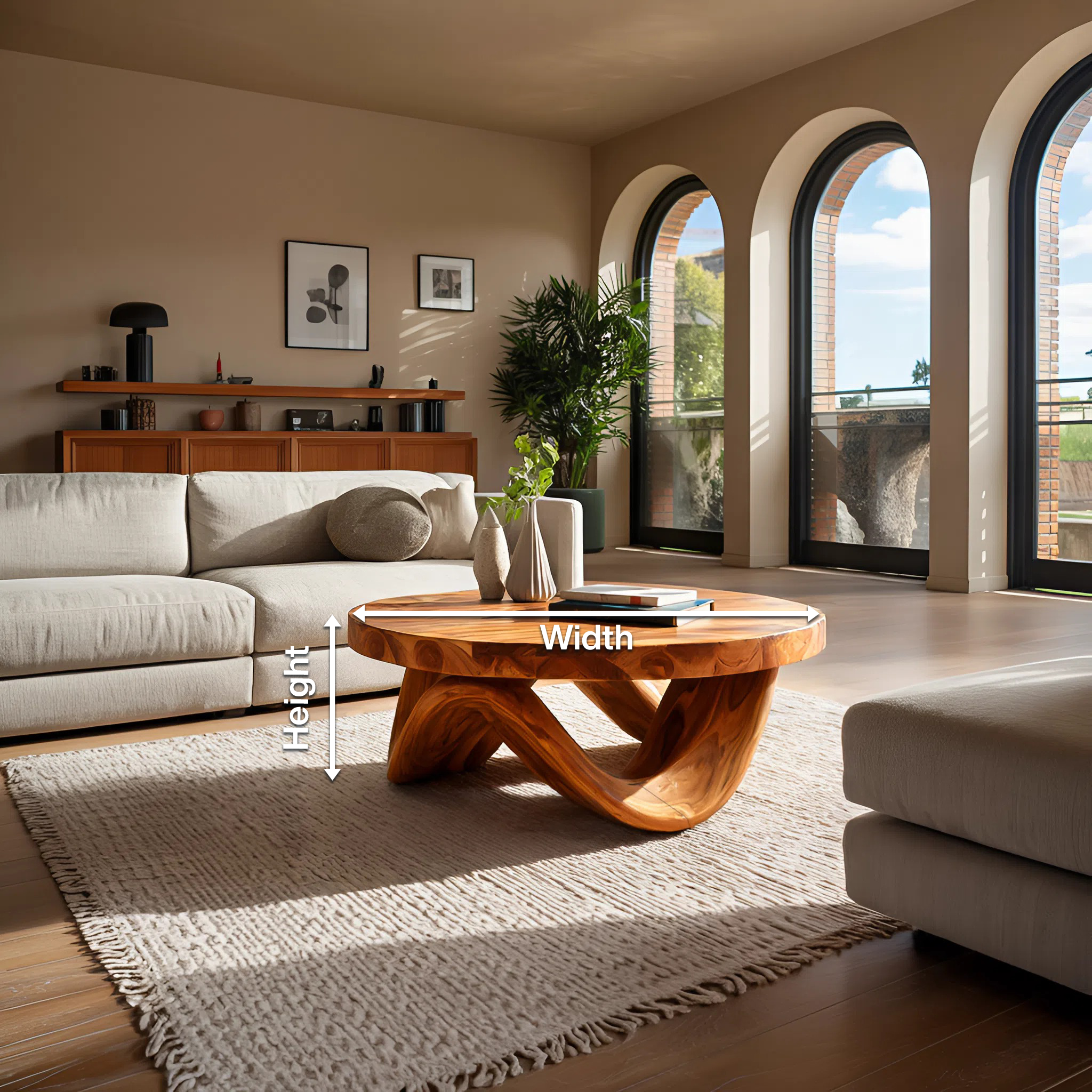 Modern Sculptural Coffee Table With Curved Base For Living