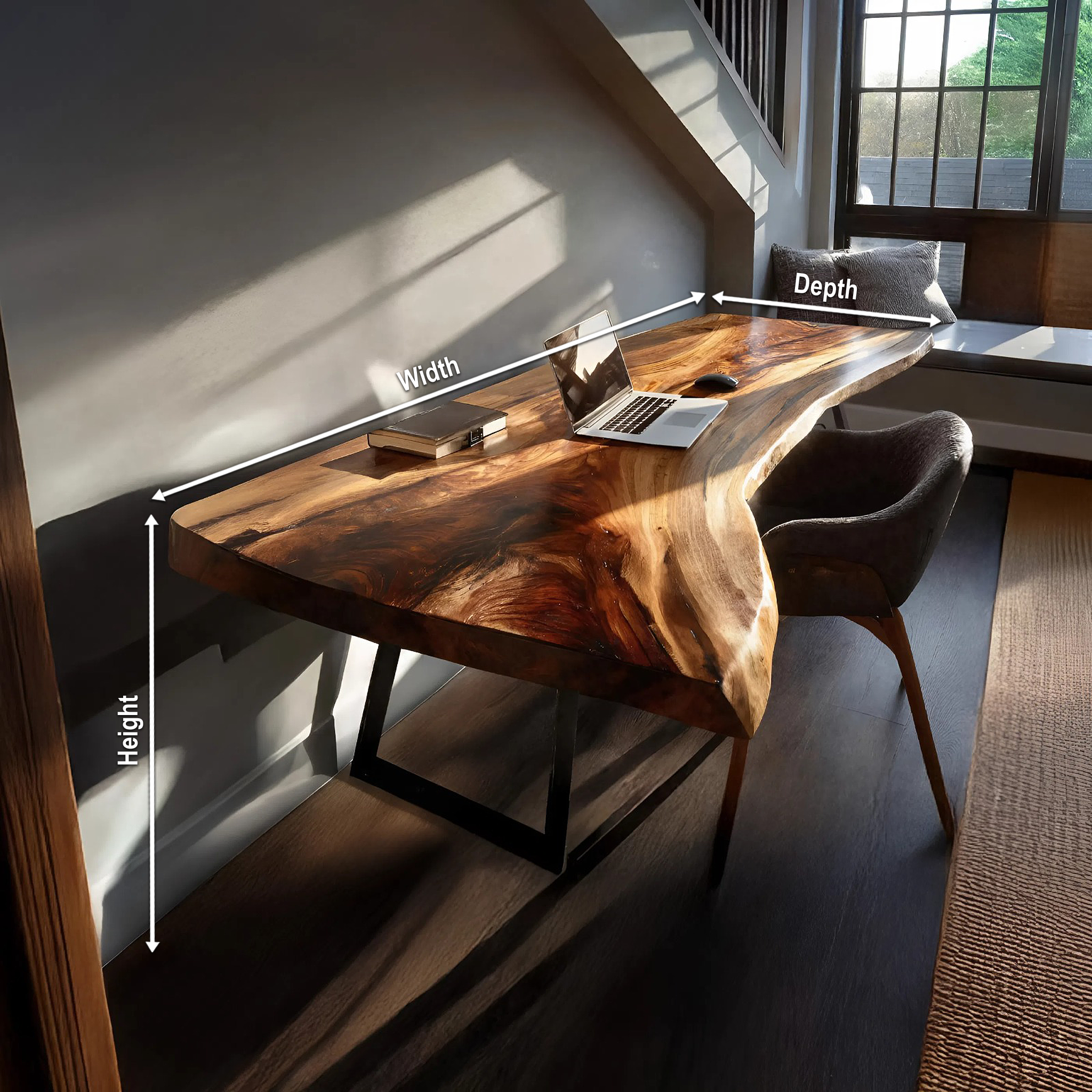 Farmhouse Handmade Live Edge Desk For Interior