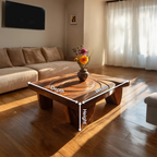 Mid Century Abstract Solid Wood Coffee Table For Living Room