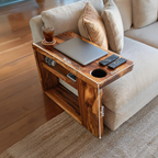 Rustic Handcrafted Wooden Armrest For Sofa Decor