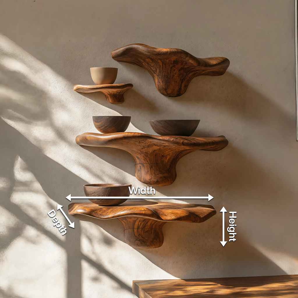 Farmhouse Wooden Live Edge Mushroom Shelf For Rustic Home Decor